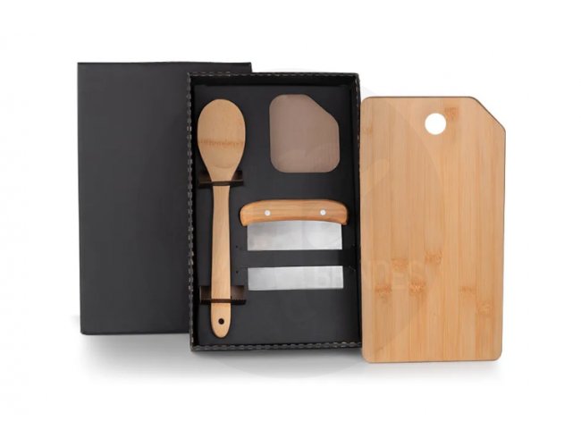 Kit Para Cozinha Em Bambu / Inox Com Esptula Multiuso - 3 Ps