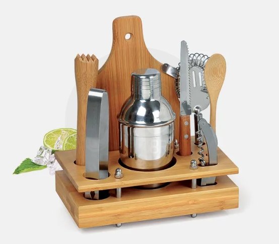 Kit Para Bar Em Inox / Bambu - 8 Ps