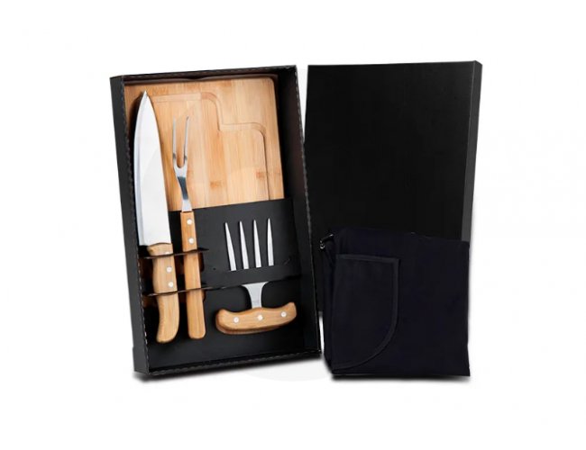 Kit Para Churrasco Em Bambu Com Garfo 4 Dentes - 5 Ps